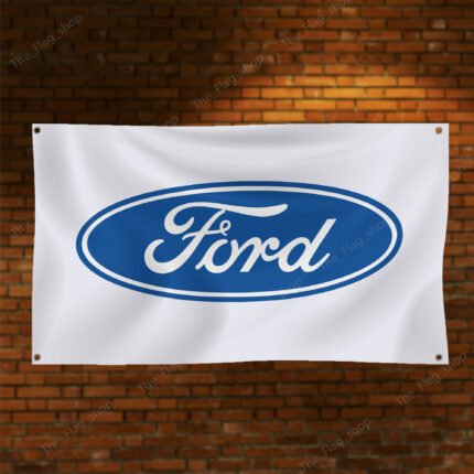 "Display your pride in Ford's legacy with this 3x5 ft Ford Logo Banner Flag, perfect for car and truck enthusiasts. Featuring the iconic Ford logo and emblem, this high-quality banner is ideal for garages, man caves, workshops, car shows, or as an eye-catching advertising display. Crafted from durable materials, it offers vibrant colors and long-lasting appeal, suitable for both indoor and outdoor use. Celebrate Ford’s American heritage in racing and automotive excellence with this versatile décor piece, designed to add style and personality to any space."