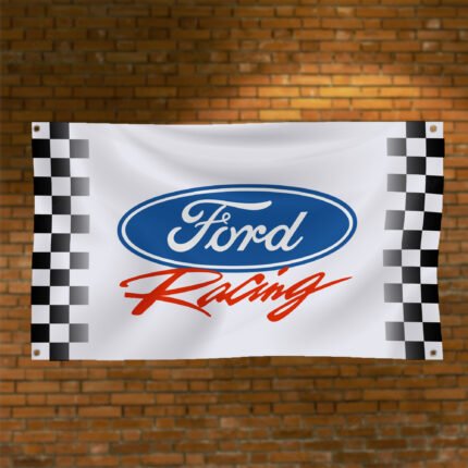 Ford Racing Flag 3x5Ft Car Truck Show Garage ManCave Wall Decor Checkered Banner