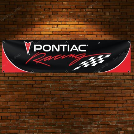 Pontiac Flag Banner 2x8ft – Racing Car Flag, Man Cave, Garage Wall Decor, Large Sign