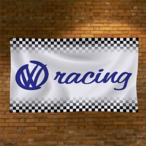 Volkswagen Racing Flag 3x5ft – VW White Checkered Banner Jetta Passat Golf GTI Racing, Garage Workshop Wall Decor Sign