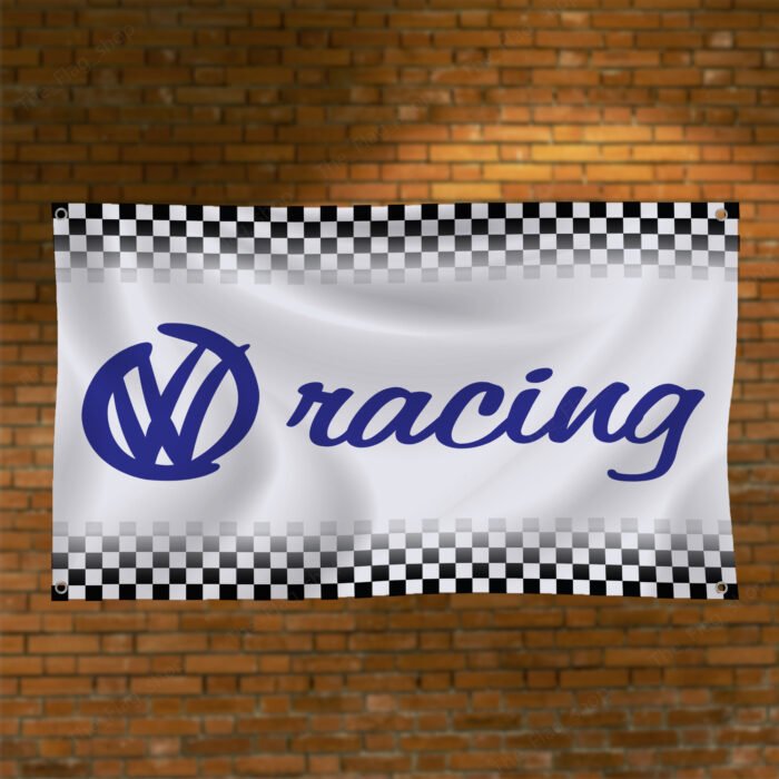 Volkswagen Racing Flag 3x5ft – VW White Checkered Banner Jetta Passat Golf GTI Racing, Garage Workshop Wall Decor Sign