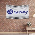 Volkswagen Racing Flag 3x5ft – VW White Checkered Banner Jetta Passat Golf GTI Racing, Garage Workshop Wall Decor Sign