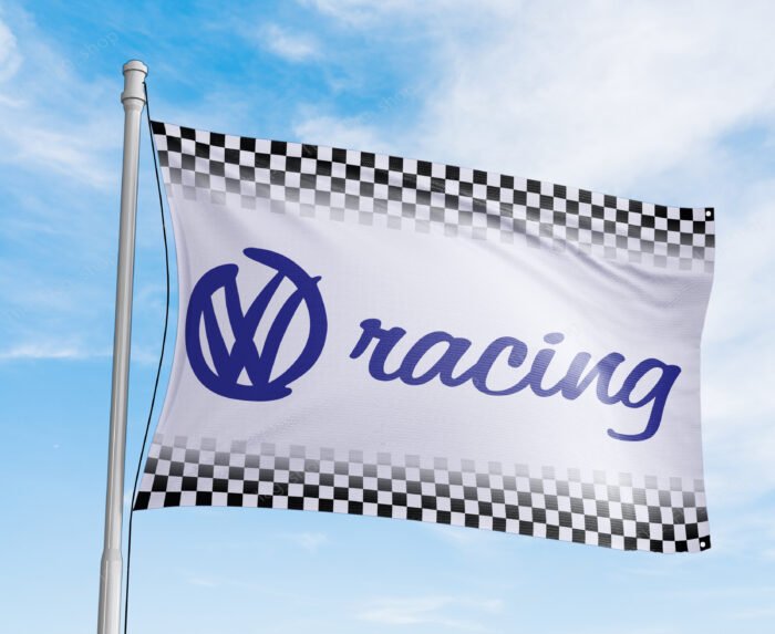 Volkswagen Racing Flag 3x5ft – VW White Checkered Banner Jetta Passat Golf GTI Racing, Garage Workshop Wall Decor Sign