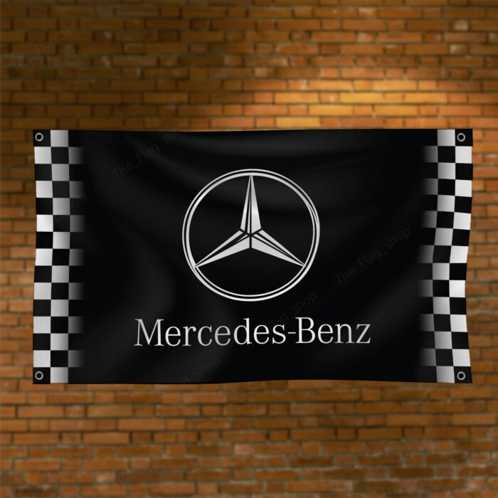 Mercedes Benz AMG 3x5ft Sport Black Flag Racing Checkered Banner Car Show Garage Man Cave Wall Decor