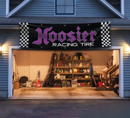 Hoosier Banner 2x8ft Checkered Flag Racing Tire Car Man Cave Wall Decor Sign