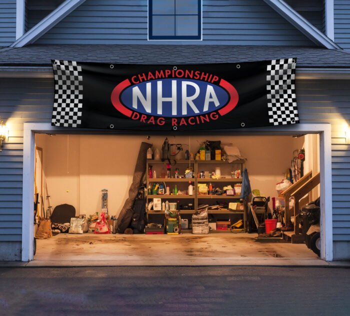 NHRA Drag Racing 2x8ft Checkered Banner – Hot Rod National Association Garage Flag for Man Cave & Workshop Display