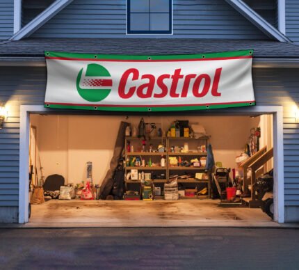 "Display your passion for motorsport with this 2x8 ft Castrol Racing banner flag. Featuring bold Castrol branding and vibrant racing-inspired graphics, this banner is perfect for car enthusiasts, racing fans, and collectors. Ideal for man caves, garages, workshops, or automotive shows, it’s a standout addition to any wall décor. Made from durable, high-quality materials, this large banner is designed for both indoor and outdoor use, making it suitable for gardens, events, or personal spaces. Whether you’re showcasing your love for racing heritage or upgrading your décor, this Castrol Racing flag is the ultimate sign for fans of performance and automotive excellence."