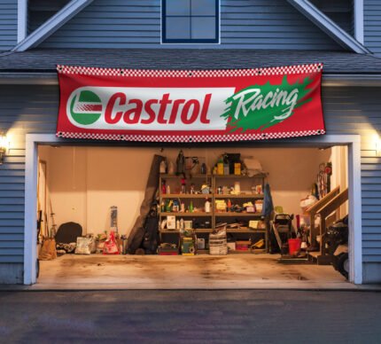 "Display your passion for motorsport with this 2x8 ft Castrol Racing banner flag. Featuring bold Castrol branding and vibrant racing-inspired graphics, this banner is perfect for car enthusiasts, racing fans, and collectors. Ideal for man caves, garages, workshops, or automotive shows, it’s a standout addition to any wall décor. Made from durable, high-quality materials, this large banner is designed for both indoor and outdoor use, making it suitable for gardens, events, or personal spaces. Whether you’re showcasing your love for racing heritage or upgrading your décor, this Castrol Racing flag is the ultimate sign for fans of performance and automotive excellence."