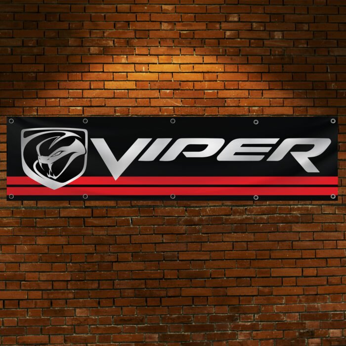 "Celebrate the legacy of the iconic Dodge Viper with this high-quality banner, perfect for car enthusiasts and collectors. Featuring bold Dodge Viper branding and sleek graphics, this banner is ideal for garages, man caves, workshops, or car shows. Crafted from durable materials, it ensures vibrant colors and long-lasting appeal for both indoor and outdoor use. Whether you're showcasing your passion for the Viper’s legendary power and performance or enhancing your automotive décor, this banner is a must-have for fans of American muscle and cutting-edge design."