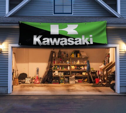 Kawasaki Racing Banner 2x8ft Motorcycle Flag Show Man Cave Garage Wall Decor Bike Large Sign Outdoor Indoor Display