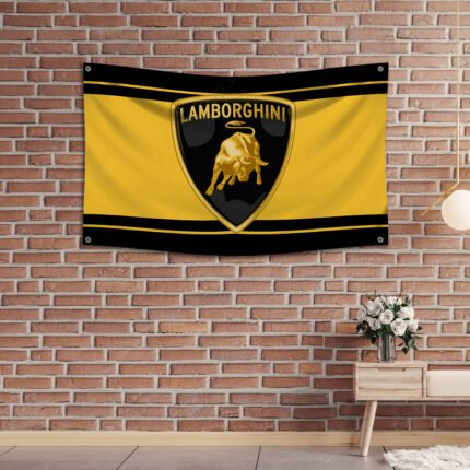 Lamborghini Flag 3x5 ft Black Racing Lambo Banner Car Show Garage Man Cave Wall Decor