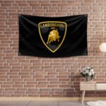 Lamborghini Flag 3x5 ft Black Racing Lambo Banner Car Show Garage Man Cave Wall Decor