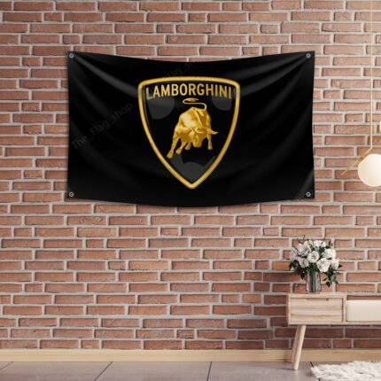 Lamborghini Flag 3x5 ft Black Racing Lambo Banner Car Show Garage Man Cave Wall Decor