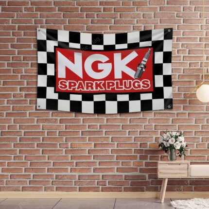 NGK Spark Plugs Flag 3x5ft Garage Racing Checkered Banner Shop Car Show Man Cave Wall Decor Sign