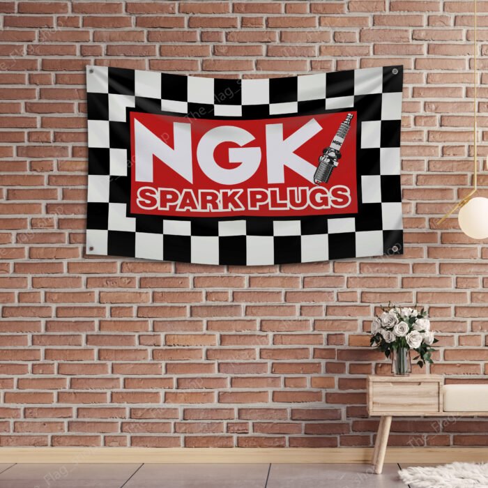 NGK Spark Plugs Flag 3x5ft Garage Racing Checkered Banner Shop Car Show Man Cave Wall Decor Sign