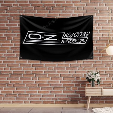 OZ Racing Wheels black Banner Flag 3x5 ft – Car Show, Garage, and Man Cave Wall Decor Sign