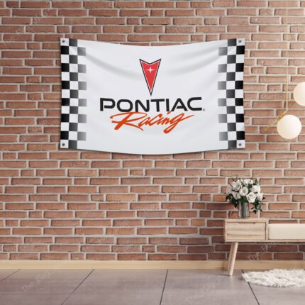 Pontiac checkered Flag Banner 3x5ft – Racing Car Flag, Man Cave, Garage Decor, Large Sign