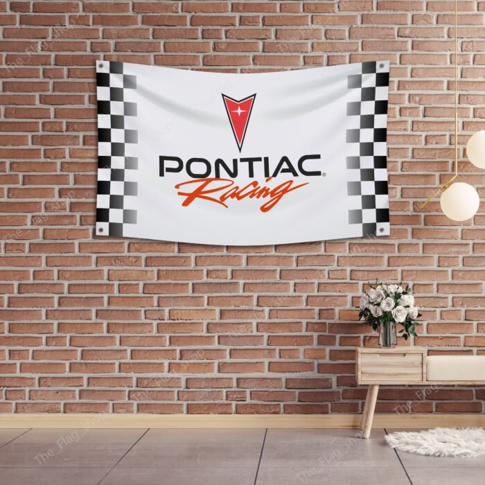 Pontiac checkered Flag Banner 3x5ft – Racing Car Flag, Man Cave, Garage Decor, Large Sign