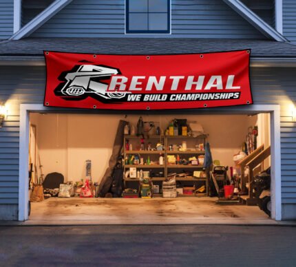 Renthal "We Build Championships" 2x8ft Banner – Black Flag, Motocross, Motorcycle, Mountain Bike, Street, ATV Parts, Man Cave & Shop Decor