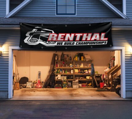 Renthal "We Build Championships" 2x8ft Banner – Black Flag, Motocross, Motorcycle, Mountain Bike, Street, ATV Parts, Man Cave & Shop Decor