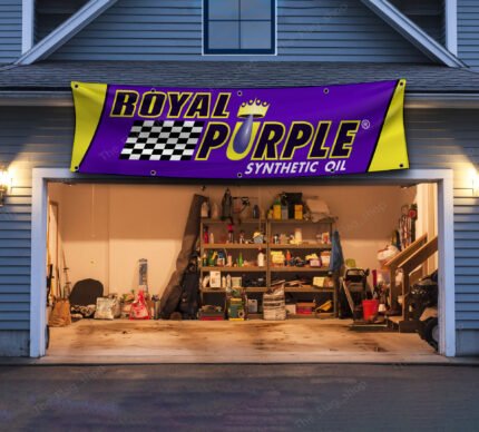 Royal Purple Oil Banner 2x8 ft – Motorsport Synthetic Oil Racing Black Flag, Man Cave Wall Decor Sign