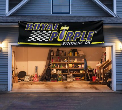 Royal Purple Oil Banner 2x8 ft – Motorsport Synthetic Oil Racing Black Flag, Man Cave Wall Decor Sign