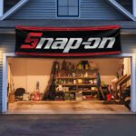 Snap on Banner 2x8ft Black Racing Car Show Flag Garage Tools Man Cave Snap-on Wall Decor Sign