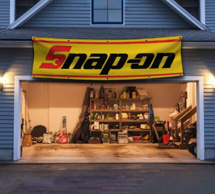 Yellow Snap-on Banner 2x8ft – Racing Car Flag, Tools, Garage Man Cave Wall Decor Sign