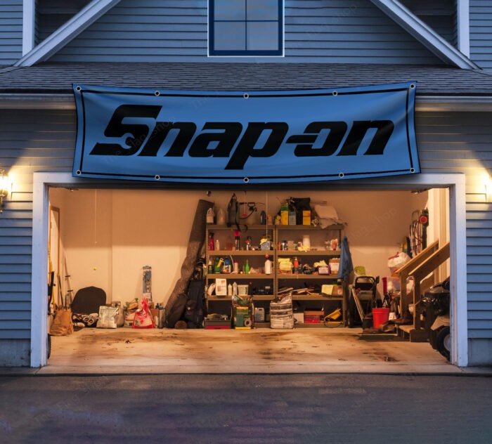 blue. Snap-on Banner 2x8ft – Racing Car Flag, Tools, Garage Man Cave Wall Decor Sign