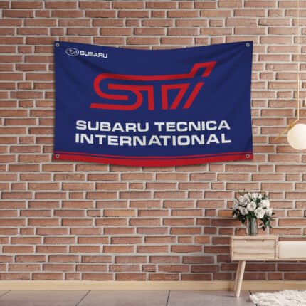 Subaru STI Flag 3x5ft – Car Show, Street Racing Banner, Man Cave Wall Decor Sign