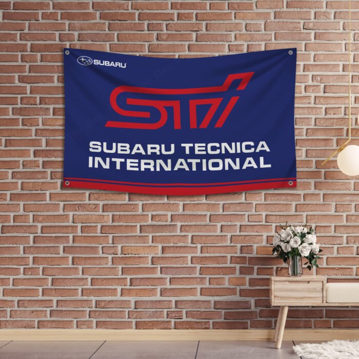 Subaru STI Flag 3x5ft – Car Show, Street Racing Banner, Man Cave Wall Decor Sign