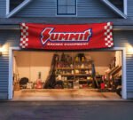 Red Summit Racing Checkered Banner 2x8ft – Garage Flag, Car, Man Cave Wall Decor Sign