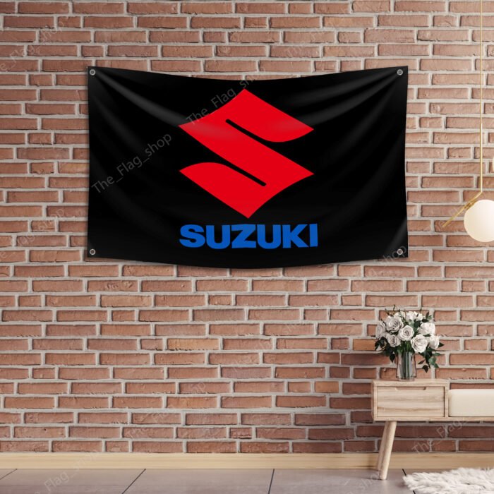 Suzuki Flag 3x5FT – Motocross Bike, Car Show Banner, Garage, Man Cave Wall Decor Sign