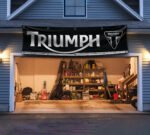 Triumph Motorcycles Banner 2x8ft – Moto Racing Blach Flag, Man Cave Wall Decor Large Sign