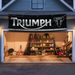 Triumph Motorcycles Banner 2x8ft Moto Racing Black Flag Man Cave Wall Decor Large Sign