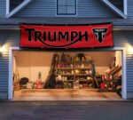 Triumph Motorcycles Banner 2x8ft – Moto Racing Red Flag, Man Cave Wall Decor Large Sign