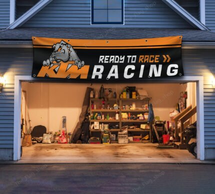 KTM Racing Banner Ready to Race Flag 2x8Ft Car Show Garage Motorcycle Man Cave Wall Decor Sign