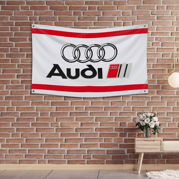 "Elevate your space with this 3x5 ft Audi Racing flag banner, perfect for motorsport enthusiasts, car garages, and man caves. Featuring bold Audi Racing graphics, this durable banner is ideal for showcasing your passion for high-performance cars. Perfect for indoor and outdoor displays, it’s a must-have décor item for fans of the Audi racing legacy."