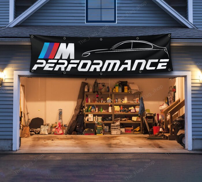 "Showcase your passion for BMW M Performance with this 2x8 ft banner. Ideal for car shows, man caves, garages, and wall décor, this durable flag features bold BMW M branding. Perfect for both indoor and outdoor use, it’s a must-have sign for motorsports enthusiasts and BMW fans looking to highlight their love for high-performance driving and automotive excellence."