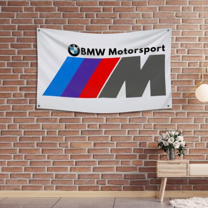 "Enhance your space with this 3x5 ft BMW M Power flag. Perfect for garages, shops, man caves, and wall décor, this durable banner features bold BMW Motorsport branding. Ideal for indoor and outdoor use, it’s a great sign for showcasing your passion for high-performance driving and BMW M Power’s legacy in motorsport."