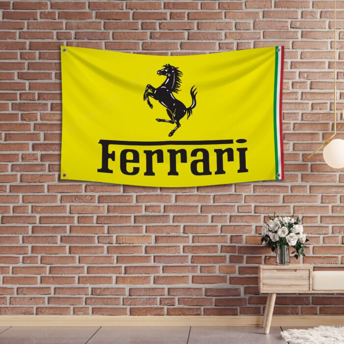 "Showcase your passion for luxury and speed with this 3x5 ft Ferrari flag, perfect for car enthusiasts and fans of Italian engineering. Featuring the iconic Ferrari logo and Italy-inspired design, this banner is an ideal addition to garages, man caves, workshops, or car show displays. Crafted from durable, high-quality materials, it ensures vibrant colors and long-lasting performance, making it suitable for both indoor and outdoor use. Celebrate the legacy of Ferrari’s excellence in car racing and sports cars with this bold and stylish décor piece. Whether you’re a collector or a racing enthusiast, this Ferrari flag is a must-have wall sign that embodies Italian craftsmanship and automotive performance."