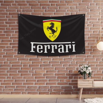 "Showcase your passion for luxury and speed with this 3x5 ft Ferrari flag, perfect for car enthusiasts and fans of Italian engineering. Featuring the iconic Ferrari logo and Italy-inspired design, this banner is an ideal addition to garages, man caves, workshops, or car show displays. Crafted from durable, high-quality materials, it ensures vibrant colors and long-lasting performance, making it suitable for both indoor and outdoor use. Celebrate the legacy of Ferrari’s excellence in car racing and sports cars with this bold and stylish décor piece. Whether you’re a collector or a racing enthusiast, this Ferrari flag is a must-have wall sign that embodies Italian craftsmanship and automotive performance."