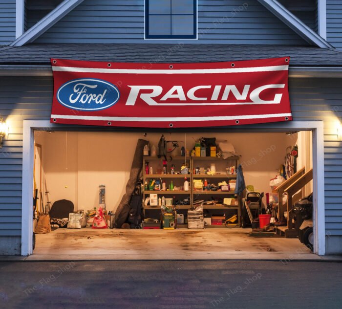 "Elevate your space with this striking Ford Racing Red banner, designed for true enthusiasts of Ford's high-performance heritage. Measuring 2x8 ft, this banner features bold Ford Racing graphics on a vibrant red background, making it a standout piece for garages, man caves, workshops, or car shows. Crafted from durable, premium materials, it ensures long-lasting color vibrancy and is suitable for both indoor and outdoor use. Celebrate Ford’s legendary presence in motorsports and its legacy of innovation and speed with this eye-catching banner. Perfect for Ford fans, collectors, and racing aficionados, this Ford Racing Red banner is the ultimate décor to showcase your passion for power, precision, and performance."