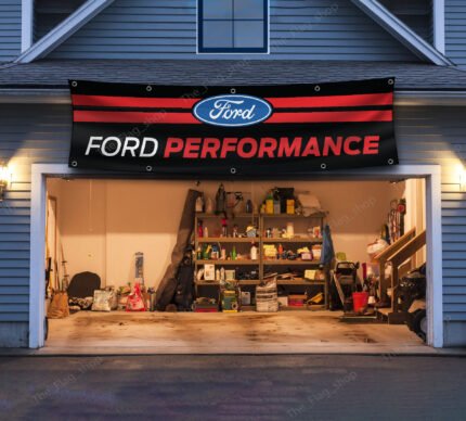 "Show your love for Ford Performance with this 2x8 ft banner flag, perfect for fans of iconic vehicles like the Mustang, Cobra, GT, F-150, and Shelby. Featuring bold Ford Racing and SVT graphics, this banner is ideal for garages, car shows, man caves, workshops, or as an advertising display. Crafted from durable materials, it ensures vibrant colors and long-lasting appeal for both indoor and outdoor use. Whether you’re showcasing your passion for Ford’s legendary cars and trucks or celebrating the power and precision of models like the Shelby Cobra, this banner is the ultimate décor piece for enthusiasts and collectors alike."