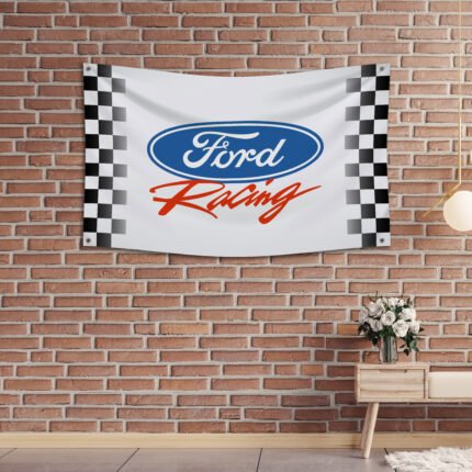 Ford Racing Flag 3x5Ft Car Truck Show Garage ManCave Wall Decor Checkered Banner