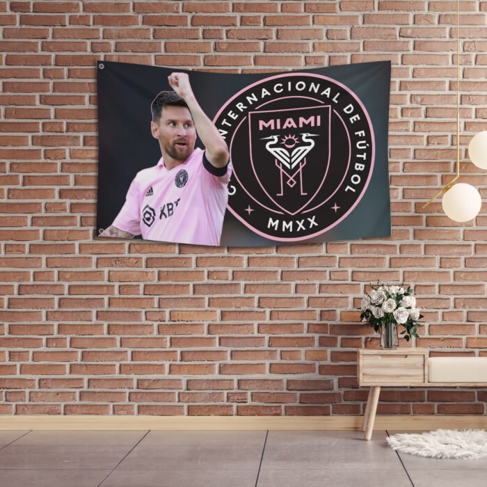 "Support Inter Miami CF and Lionel Messi with this premium 3x5 ft flag featuring The Herons' iconic logo. Perfect for MLS fans, stadium events, tailgating, or home décor, this durable banner is a must-have for Messi and soccer enthusiasts."