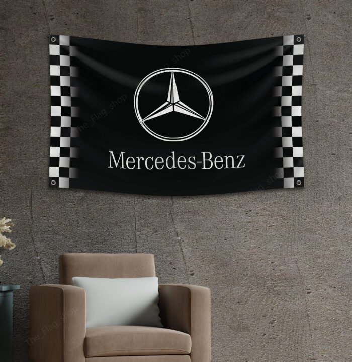 Mercedes Benz AMG 3x5ft Sport Black Flag Racing Checkered Banner Car Show Garage Man Cave Wall Decor