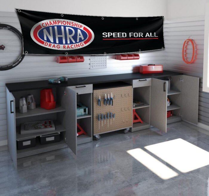 NHRA Drag Racing 2x8ft "Speed For All" Banner – Hot Rod National Association Garage Flag for Man Cave & Workshop Display