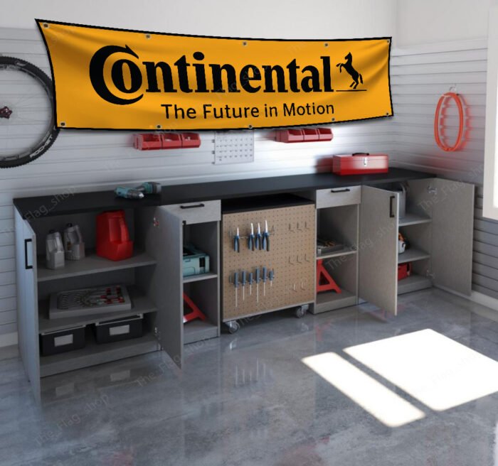 "Elevate your space with this 2x8 ft Continental Tires flag banner, designed for racing enthusiasts and automotive fans. Featuring bold Continental branding, this banner is perfect for adding a professional and stylish touch to garages, man caves, workshops, or car shows. Crafted from durable, high-quality materials, it ensures lasting vibrancy and resilience, making it suitable for both indoor and outdoor use. Whether you’re showcasing your love for motorsports or celebrating Continental’s reputation for performance and reliability, this wall décor sign is a must-have. Ideal for tire shops, racing events, or personal spaces, this Continental Tires banner embodies automotive excellence and passion."