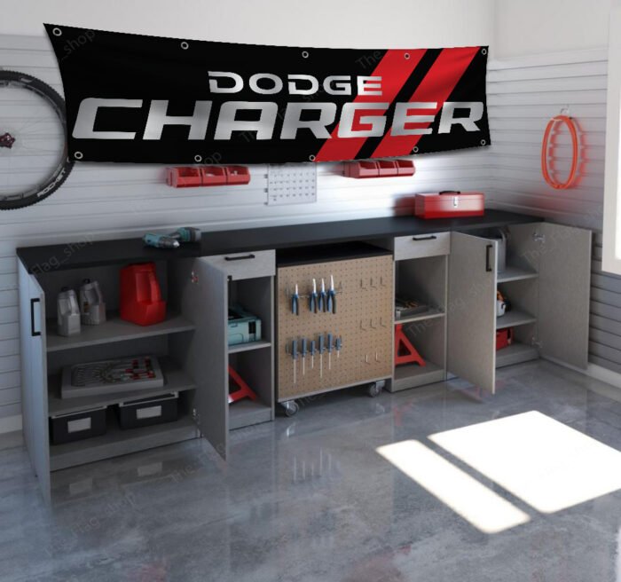 "Celebrate the power and performance of the iconic Dodge Charger with this 2x8 ft banner, a must-have for muscle car enthusiasts and Dodge fans. Featuring bold Dodge Charger branding and striking graphics, this banner adds a dynamic touch to any garage, workshop, man cave, or car show display. Crafted from durable, high-quality materials, it ensures long-lasting vibrancy and is suitable for both indoor and outdoor use. Whether you're showcasing your passion for the Charger’s legacy in American muscle cars or creating a standout décor piece, this banner is perfect for expressing your love for Dodge’s blend of style, speed, and performance."